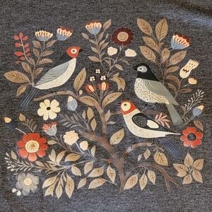 Womens T-shirt XL Birds And Botanical Print